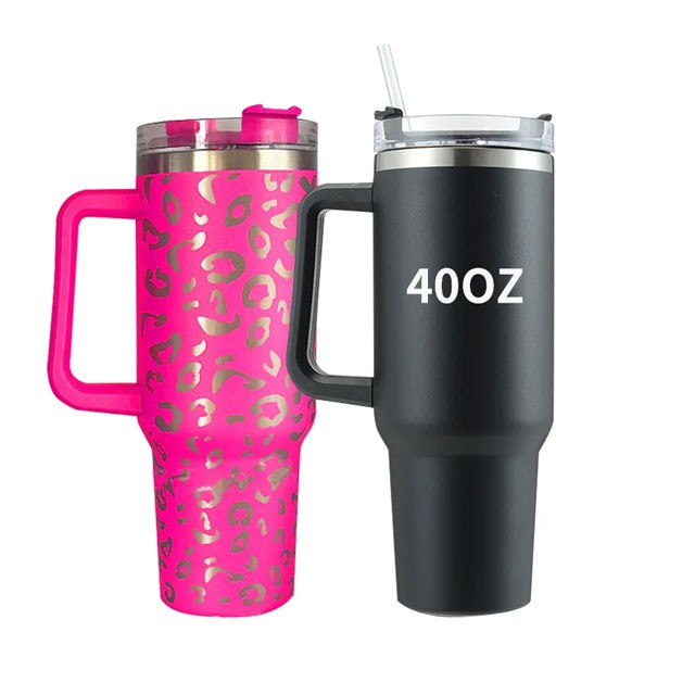 40oz Tumbler with Handle Leopard